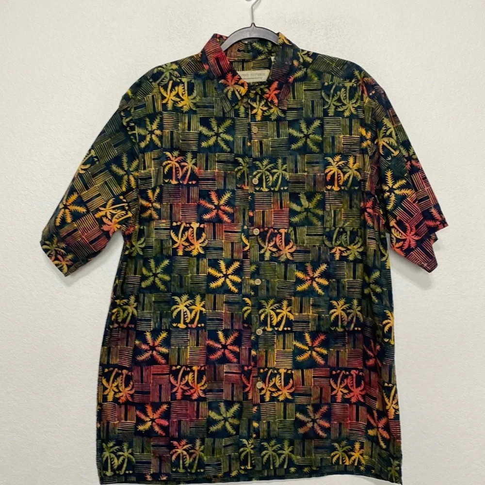 Island Republic Tropical Short Sleeve Palm Tree Bohemian Button Down Shirt Sz L